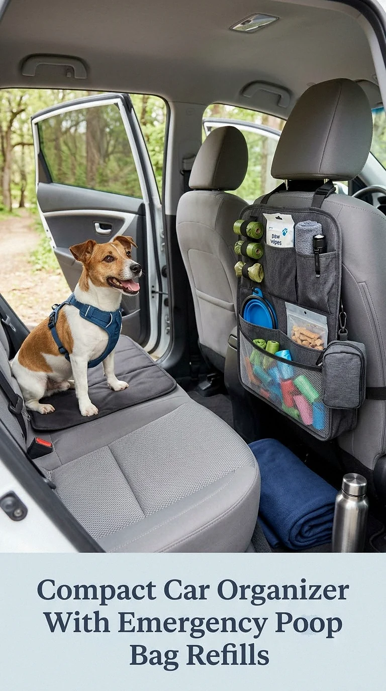 Compact Car Organizer With Emergency Poop Bag Refills