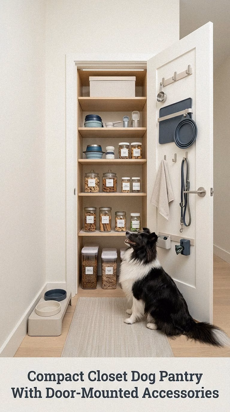 Compact Closet Dog Pantry With Door-Mounted Accessories