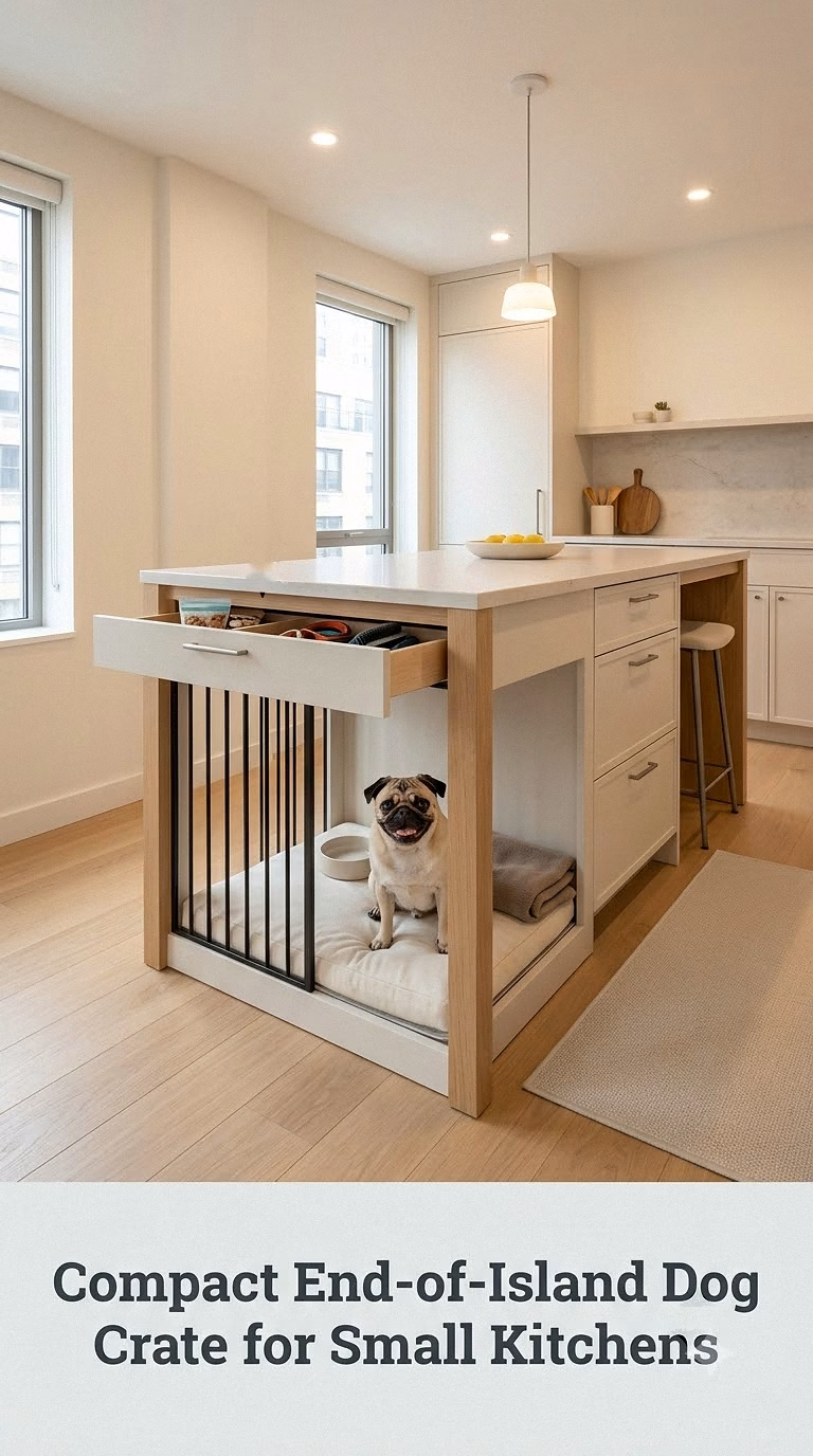 Compact End-of-Island Dog Crate for Small Kitchens