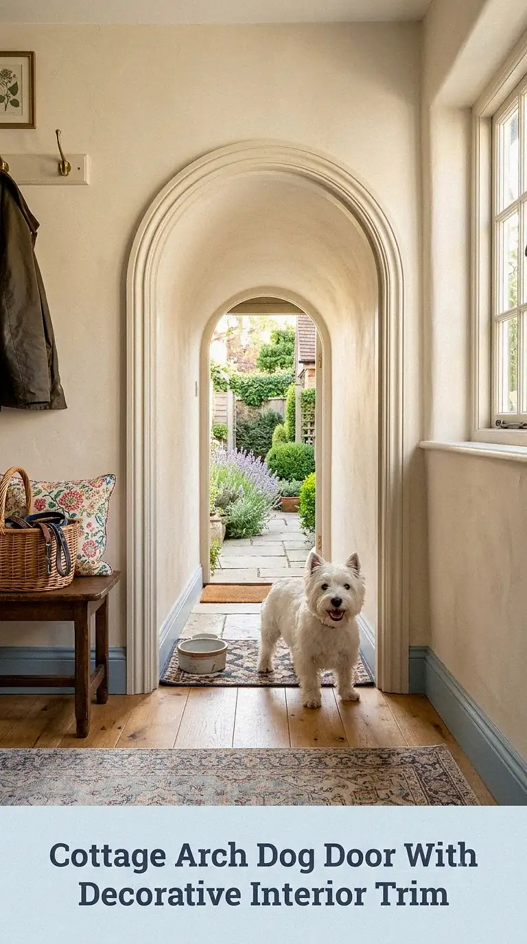 Cottage Arch Dog Door With Decorative Interior Trim