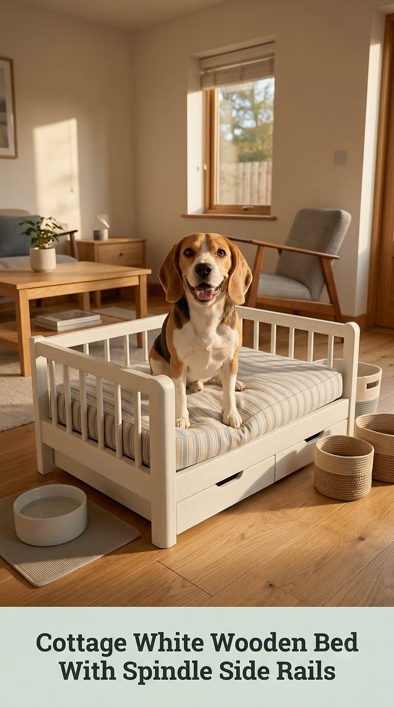 Cottage White Wooden Bed With Spindle Side Rails