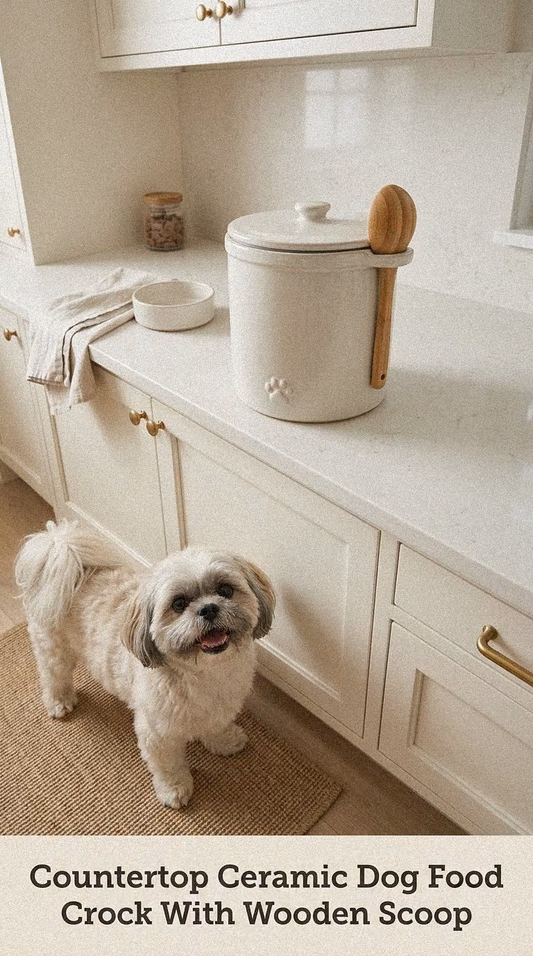 Countertop Ceramic Dog Food Crock With Wooden Scoop
