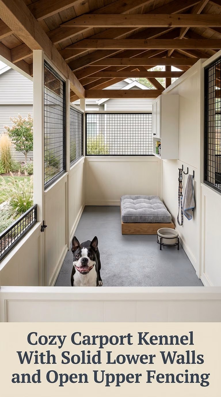 Cozy Carport Kennel With Solid Lower Walls and Open Upper Fencing