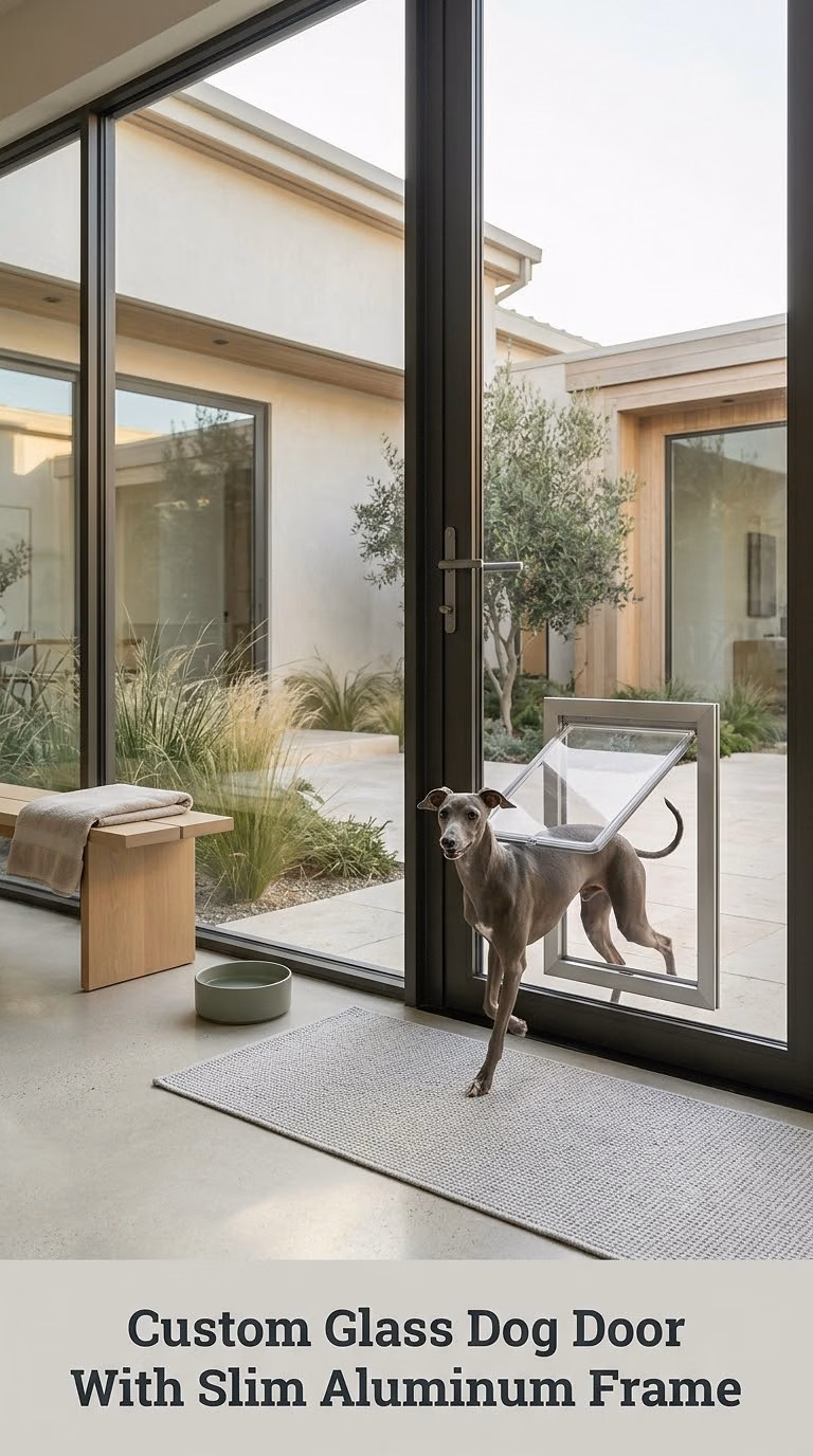 Custom Glass Dog Door With Slim Aluminum Frame