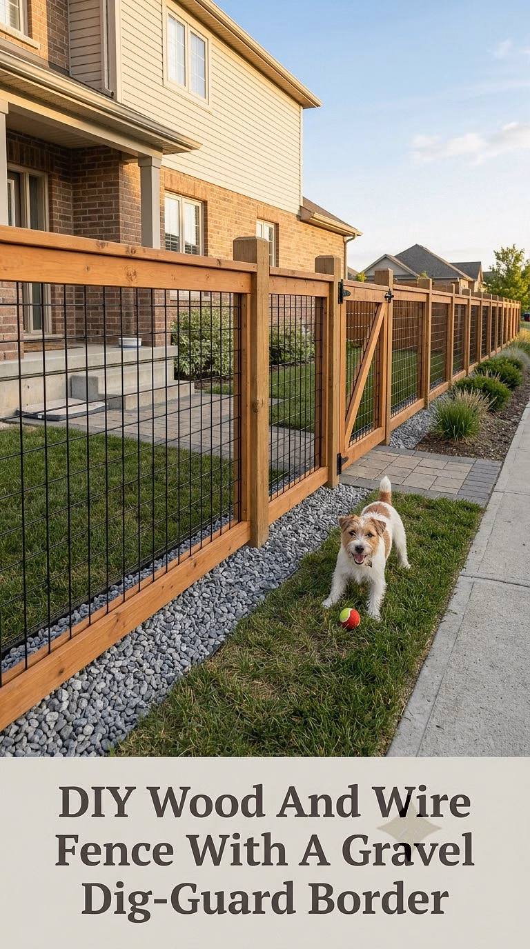 DIY Wood And Wire Fence With A Gravel Dig-Guard Border