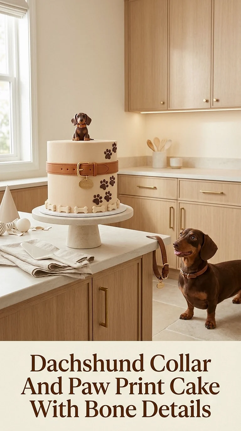 Dachshund Collar And Paw Print Cake With Bone Details