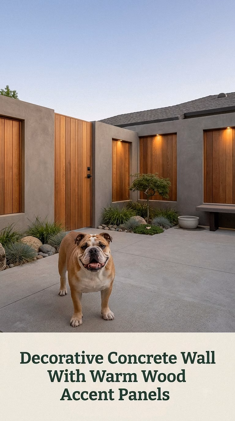 Decorative Concrete Wall With Warm Wood Accent Panels