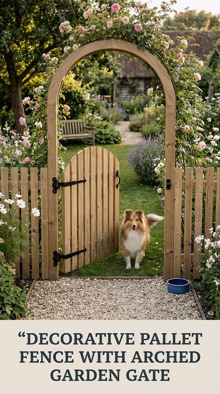 Decorative Pallet Fence With Arched Garden Gate