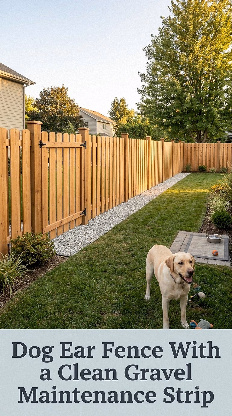 Dog Ear Fence With a Clean Gravel Maintenance Strip