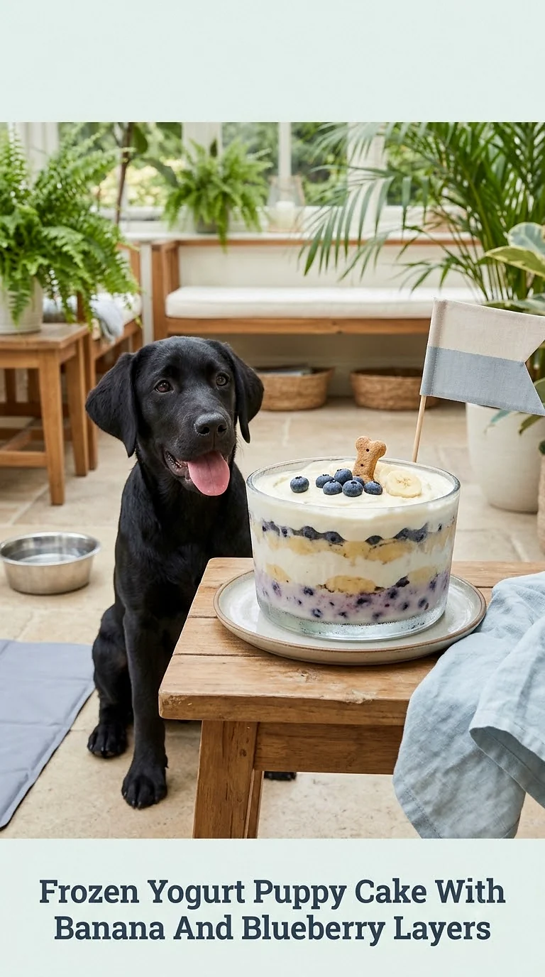 Frozen Yogurt Puppy Cake With Banana And Blueberry Layers