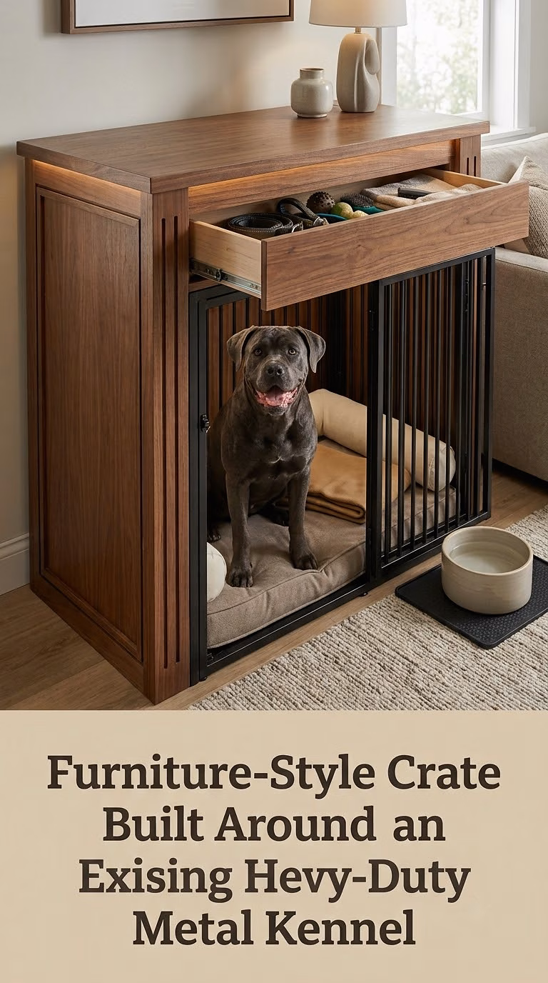 Furniture-Style Crate Built Around an Existing Heavy-Duty Metal Kennel