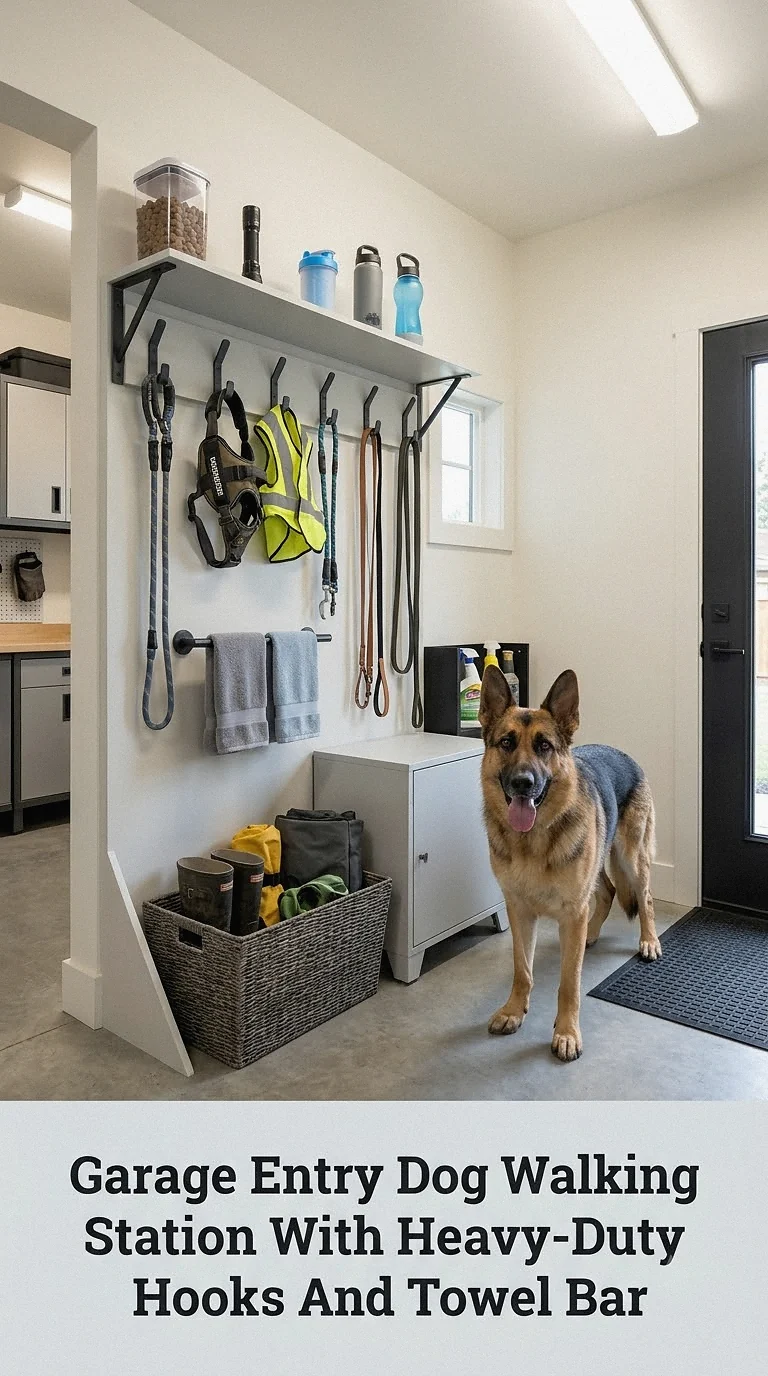 Garage Entry Dog Walking Station With Heavy-Duty Hooks And Towel Bar