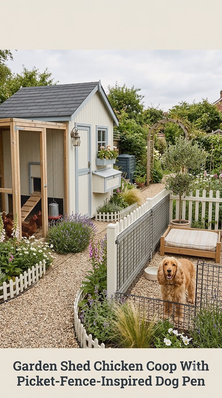 Garden Shed Chicken Coop With Picket-Fence-Inspired Dog Pen