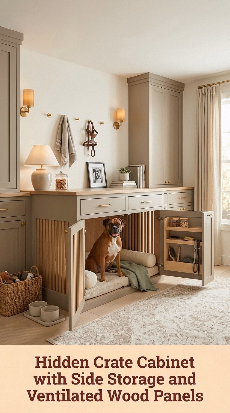 Hidden Crate Cabinet with Side Storage and Ventilated Wood Panels