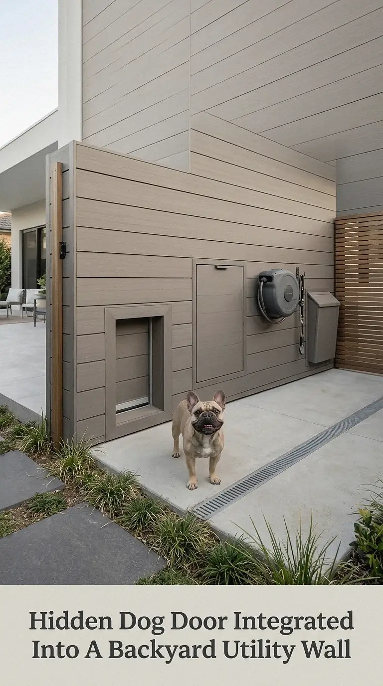 Hidden Dog Door Integrated Into A Backyard Utility Wall