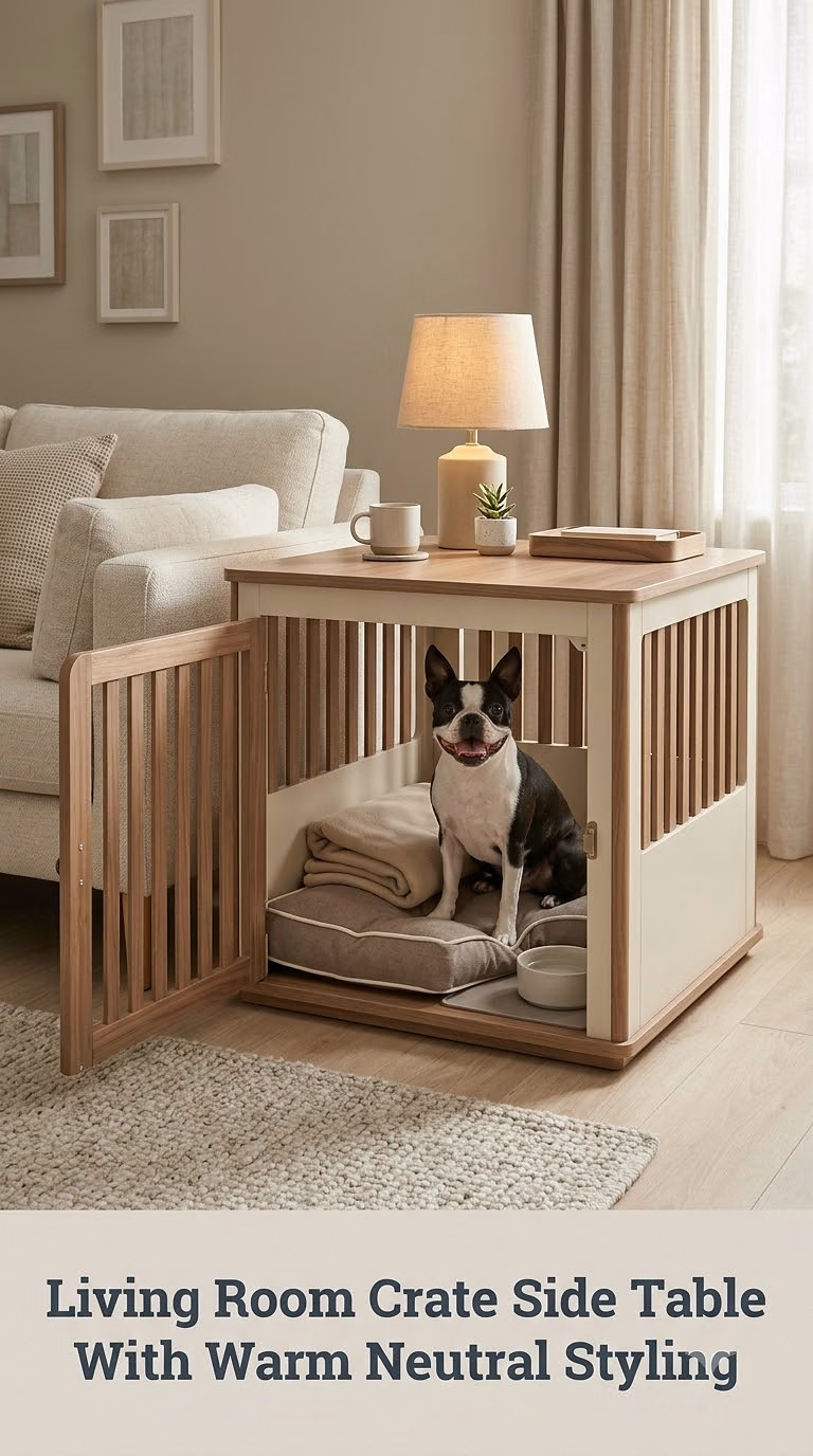 Living Room Crate Side Table With Warm Neutral Styling