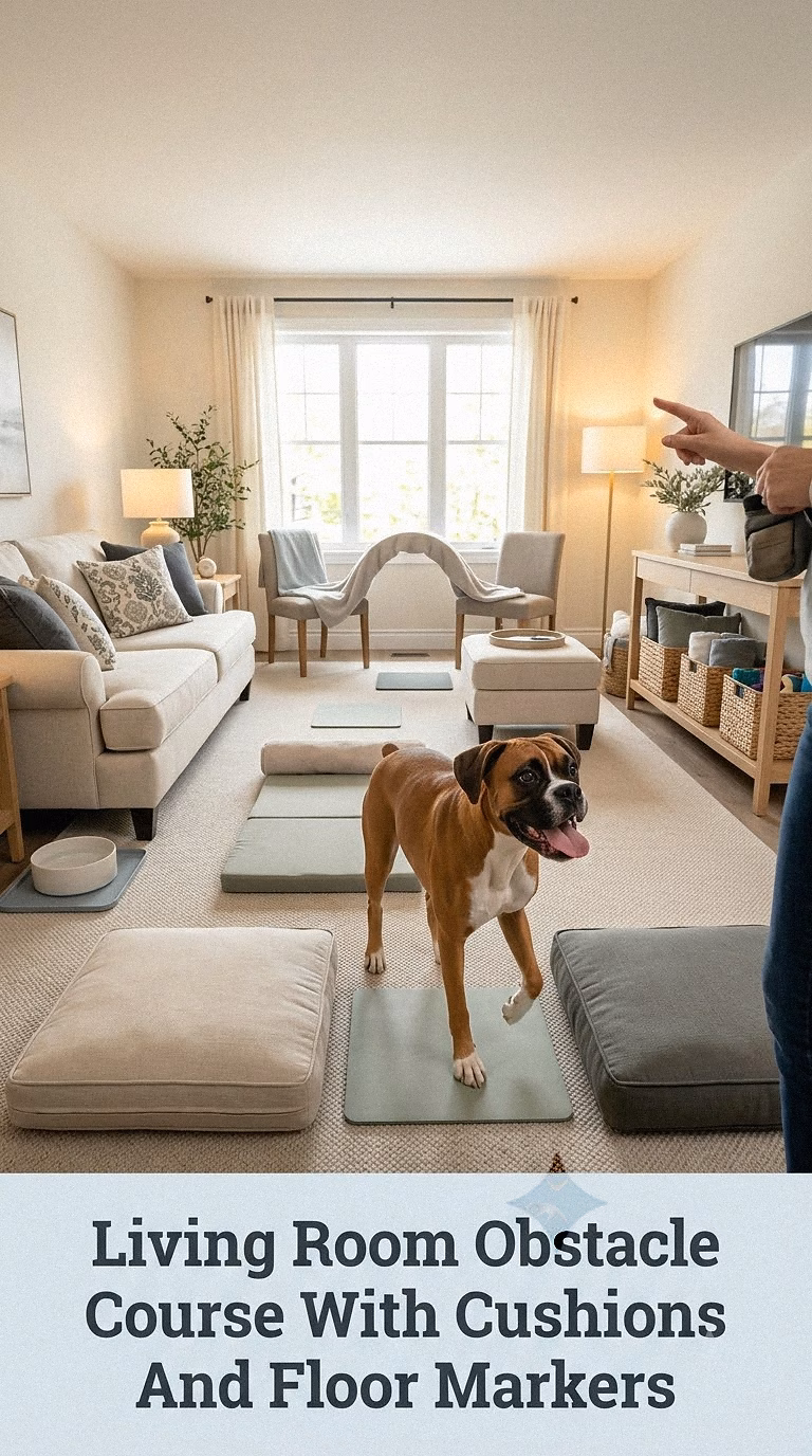 Living Room Obstacle Course With Cushions And Floor Markers