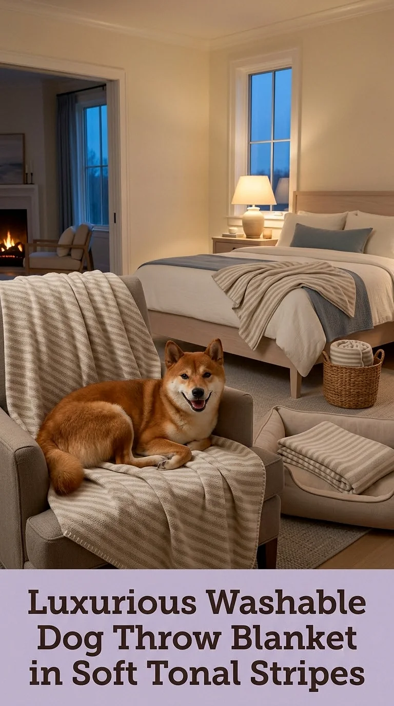 Luxurious Washable Dog Throw Blanket in Soft Tonal Stripes