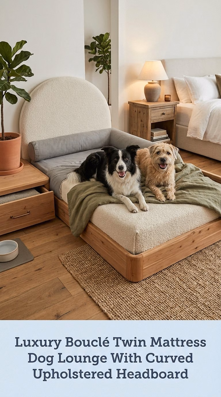 Luxury Bouclé Twin Mattress Dog Lounge With Curved Upholstered Headboard