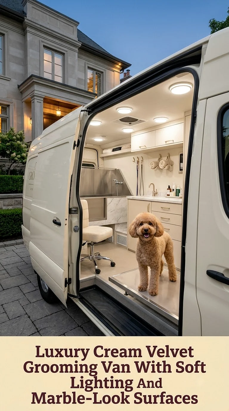 Luxury Cream Velvet Grooming Van With Soft Lighting And Marble-Look Surfaces