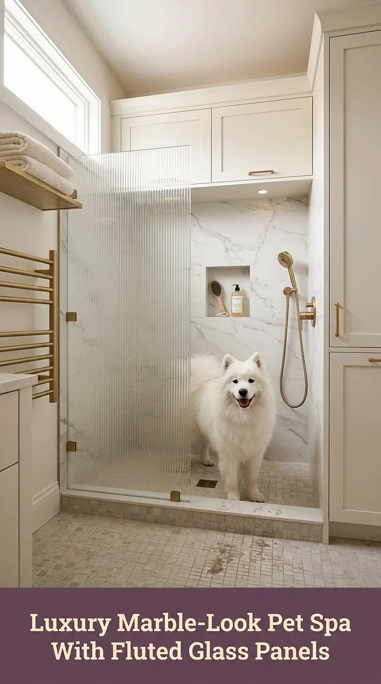 Luxury Marble-Look Pet Spa With Fluted Glass Panels