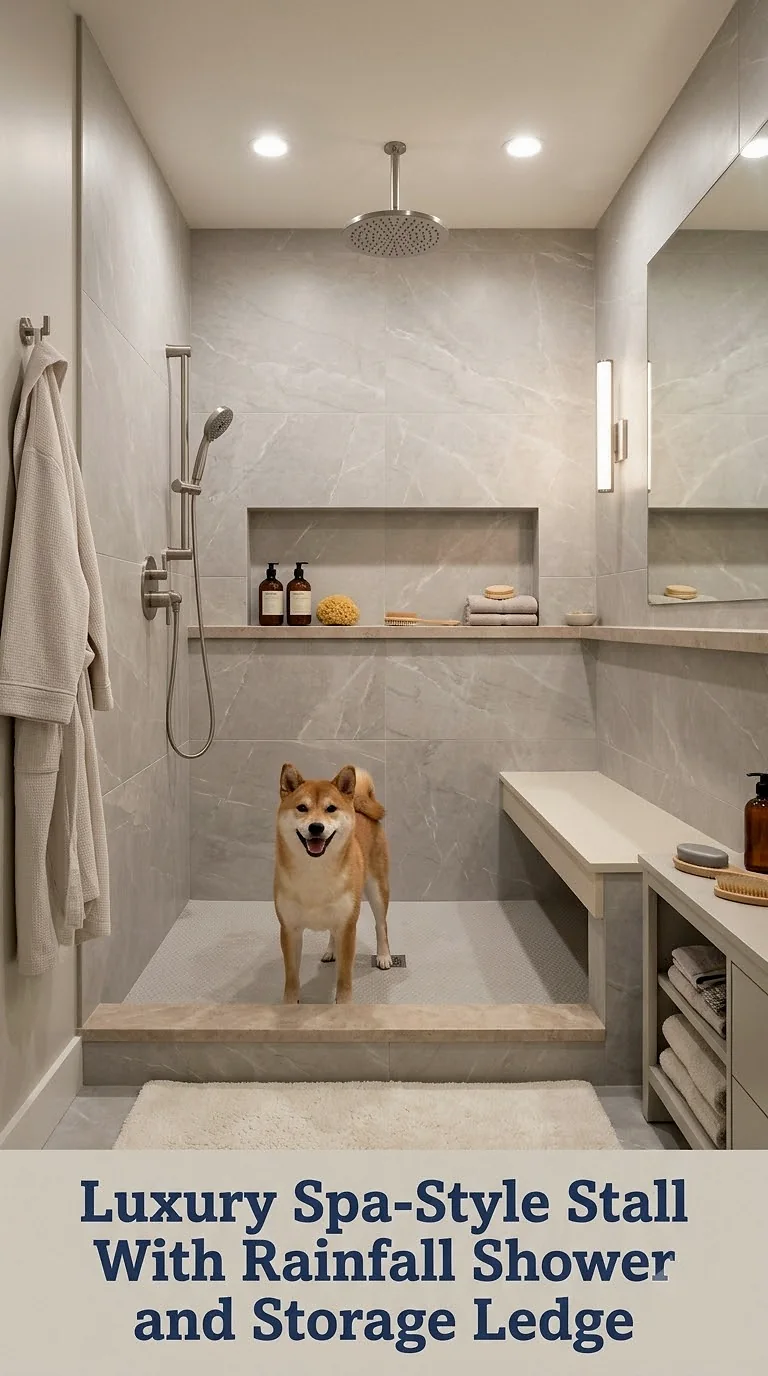 Luxury Spa-Style Stall With Rainfall Shower and Storage Ledge