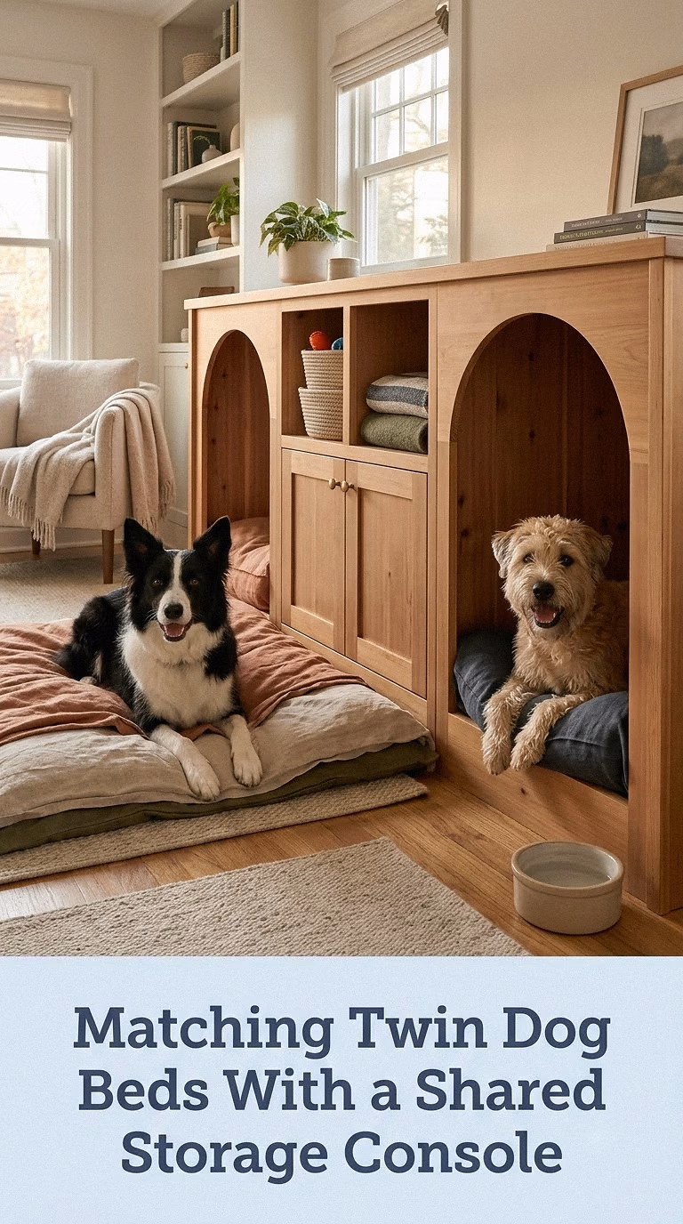 Matching Twin Dog Beds With a Shared Storage Console