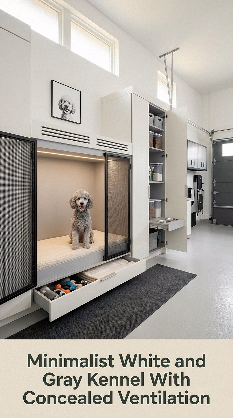 Minimalist White and Gray Kennel With Concealed Ventilation