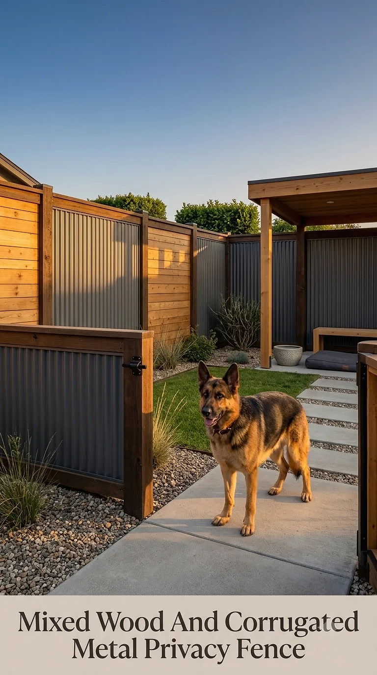 Mixed Wood And Corrugated Metal Privacy Fence
