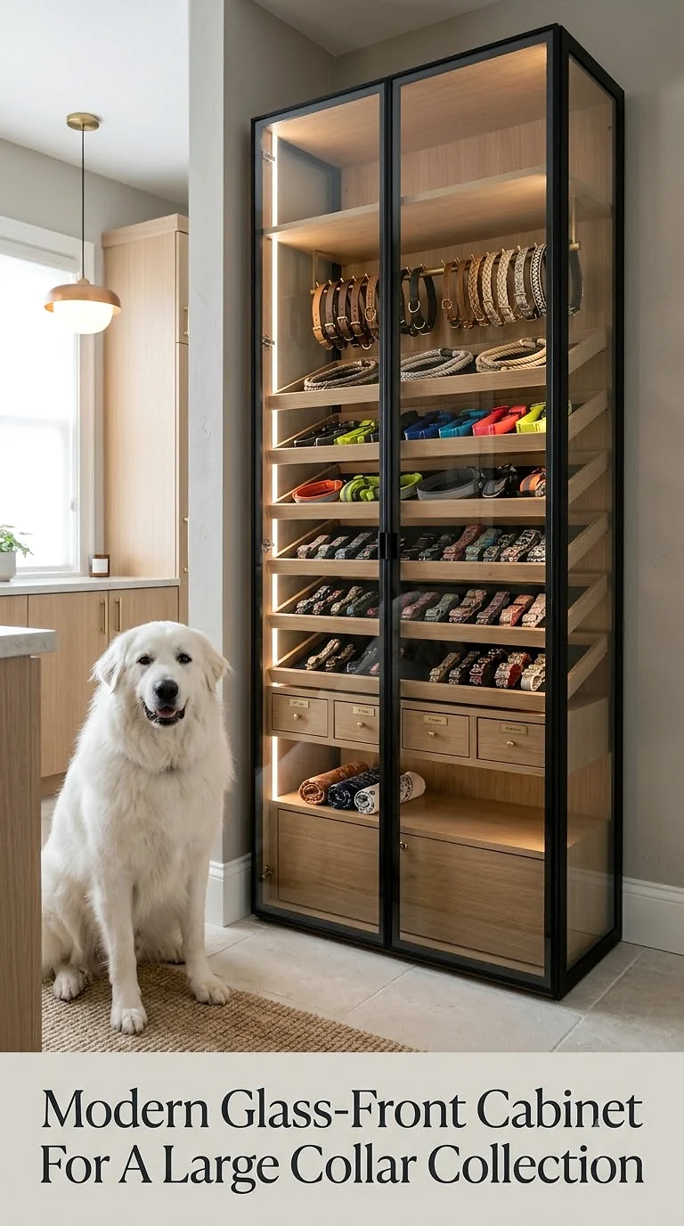 Modern Glass-Front Cabinet For A Large Collar Collection