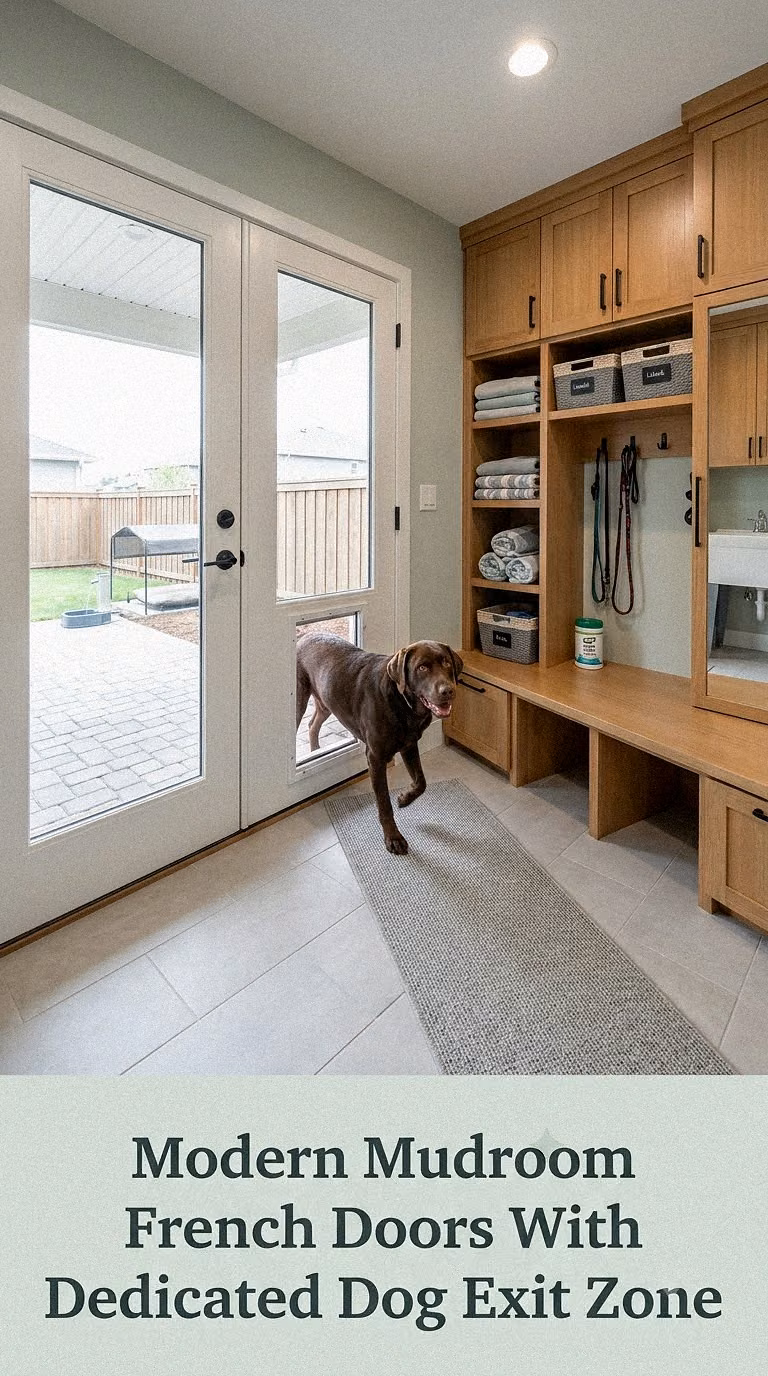Modern Mudroom French Doors With Dedicated Dog Exit Zone
