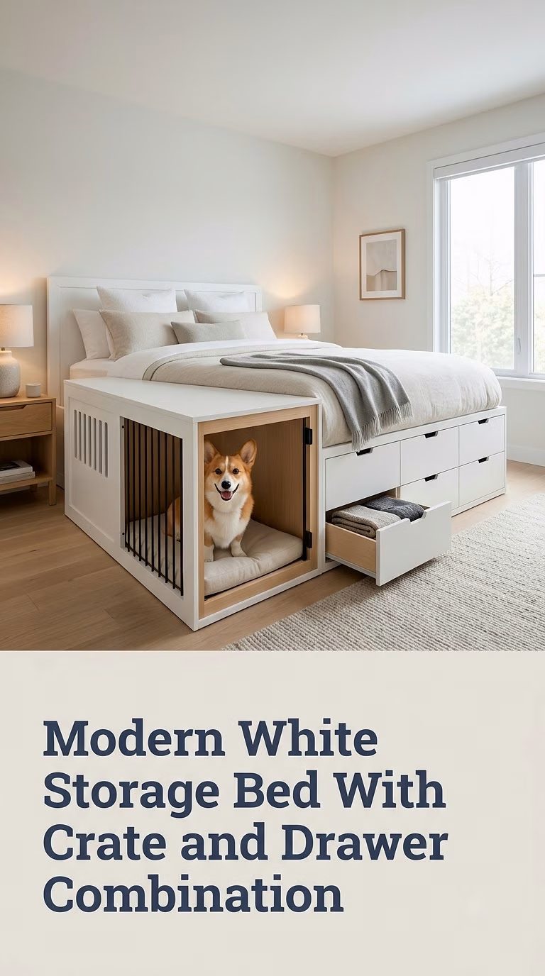 Modern White Storage Bed With Crate and Drawer Combination