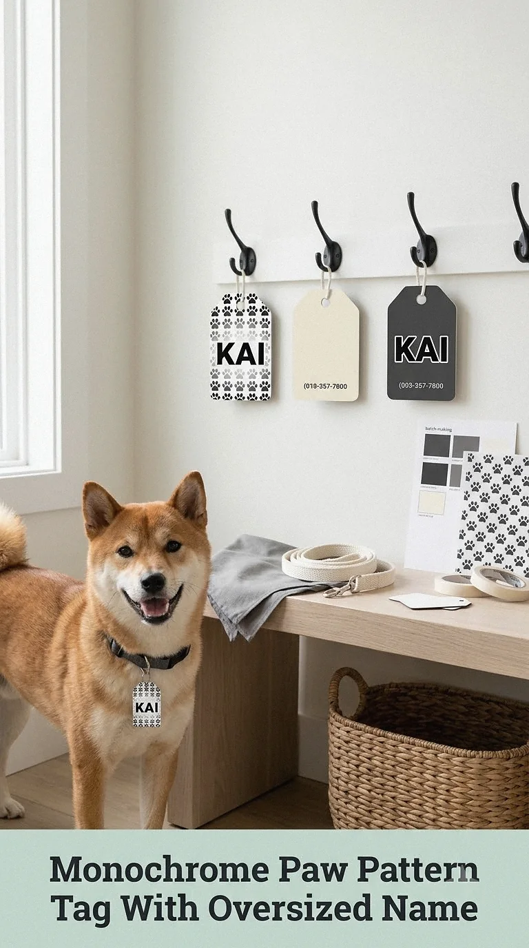 Monochrome Paw Pattern Tag With Oversized Name