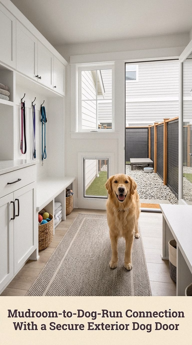 Mudroom-to-Dog-Run Connection With a Secure Exterior Dog Door
