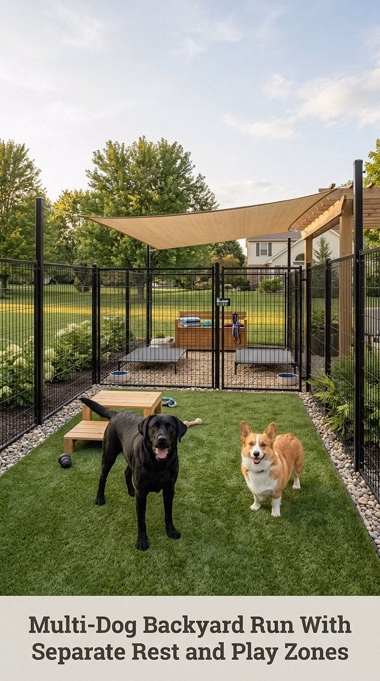 Multi-Dog Backyard Run With Separate Rest and Play Zones