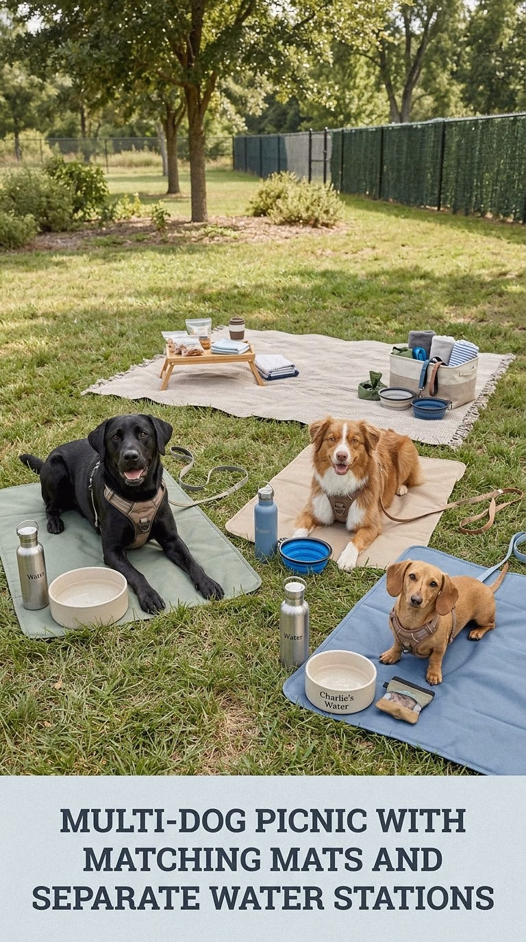 Multi-Dog Picnic With Matching Mats And Separate Water Stations
