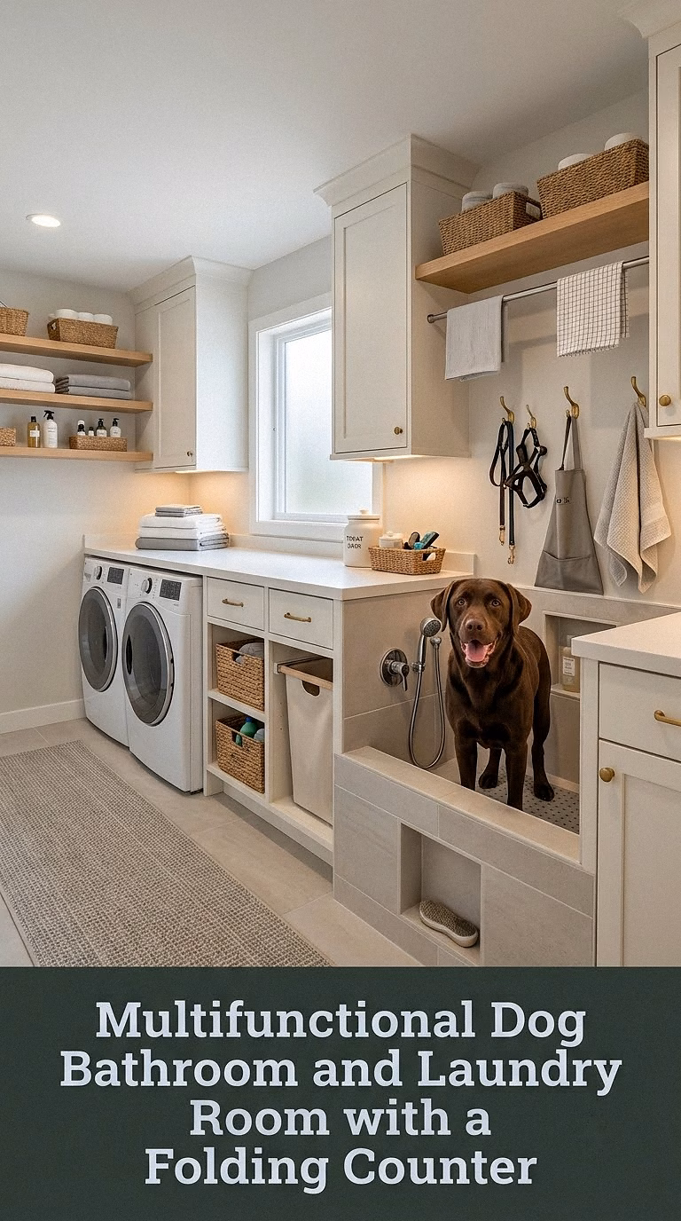 16. Multifunctional Dog Bathroom and Laundry Room With a Folding Counter