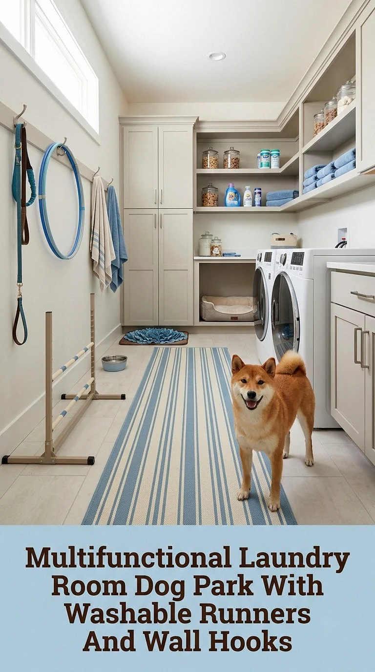 Multifunctional Laundry Room Dog Park With Washable Runners And Wall Hooks