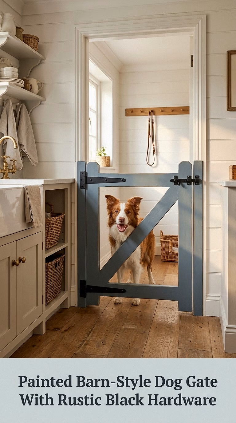 Painted Barn-Style Dog Gate With Rustic Black Hardware