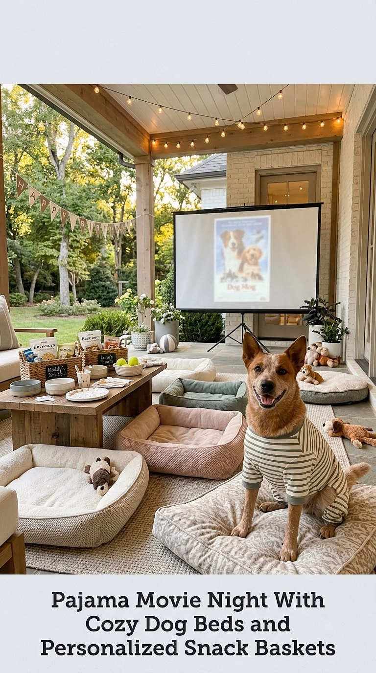 Pajama Movie Night With Cozy Dog Beds and Personalized Snack Baskets