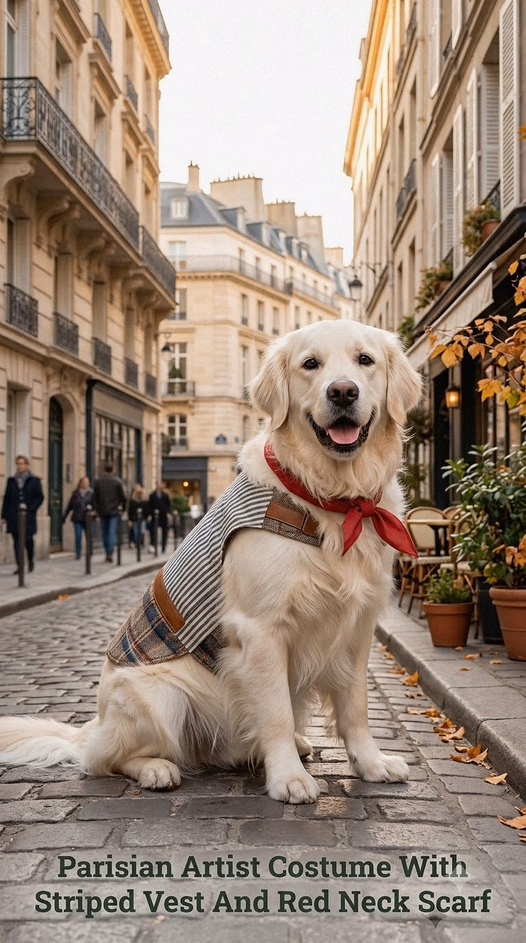 Parisian Artist Costume With Striped Vest And Red Neck Scarf