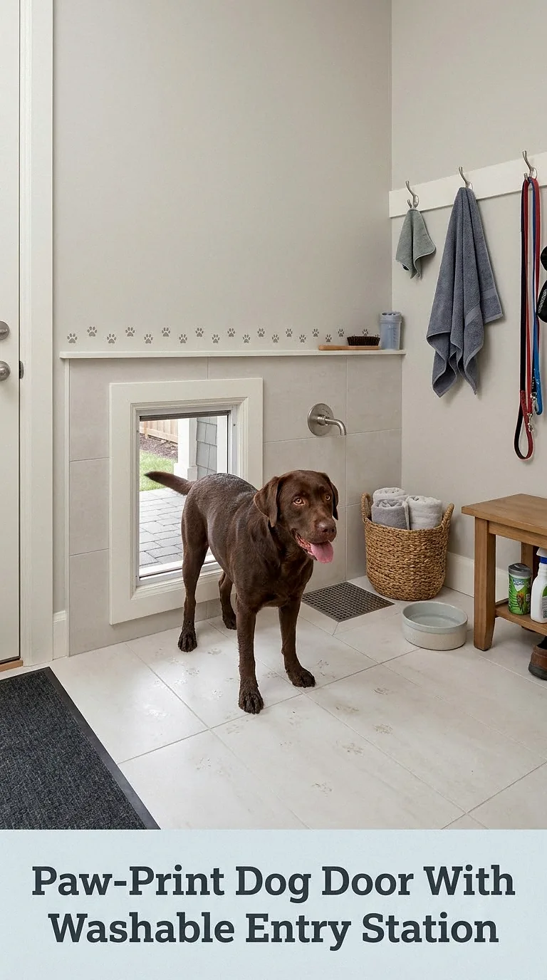 Paw-Print Dog Door With Washable Entry Station