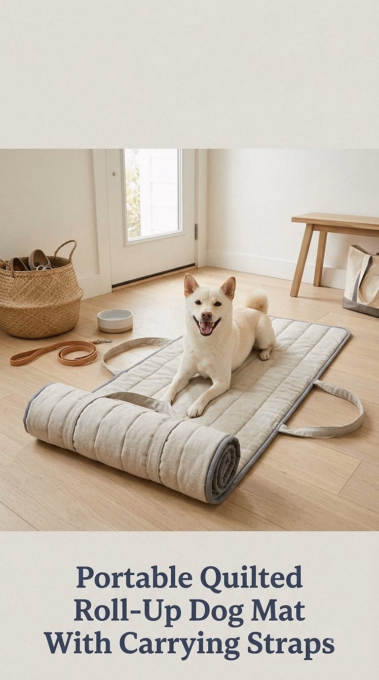 Portable Quilted Roll-Up Dog Mat With Carrying Straps