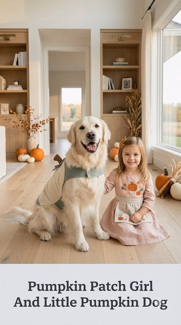 Pumpkin Patch Girl And Little Pumpkin Dog