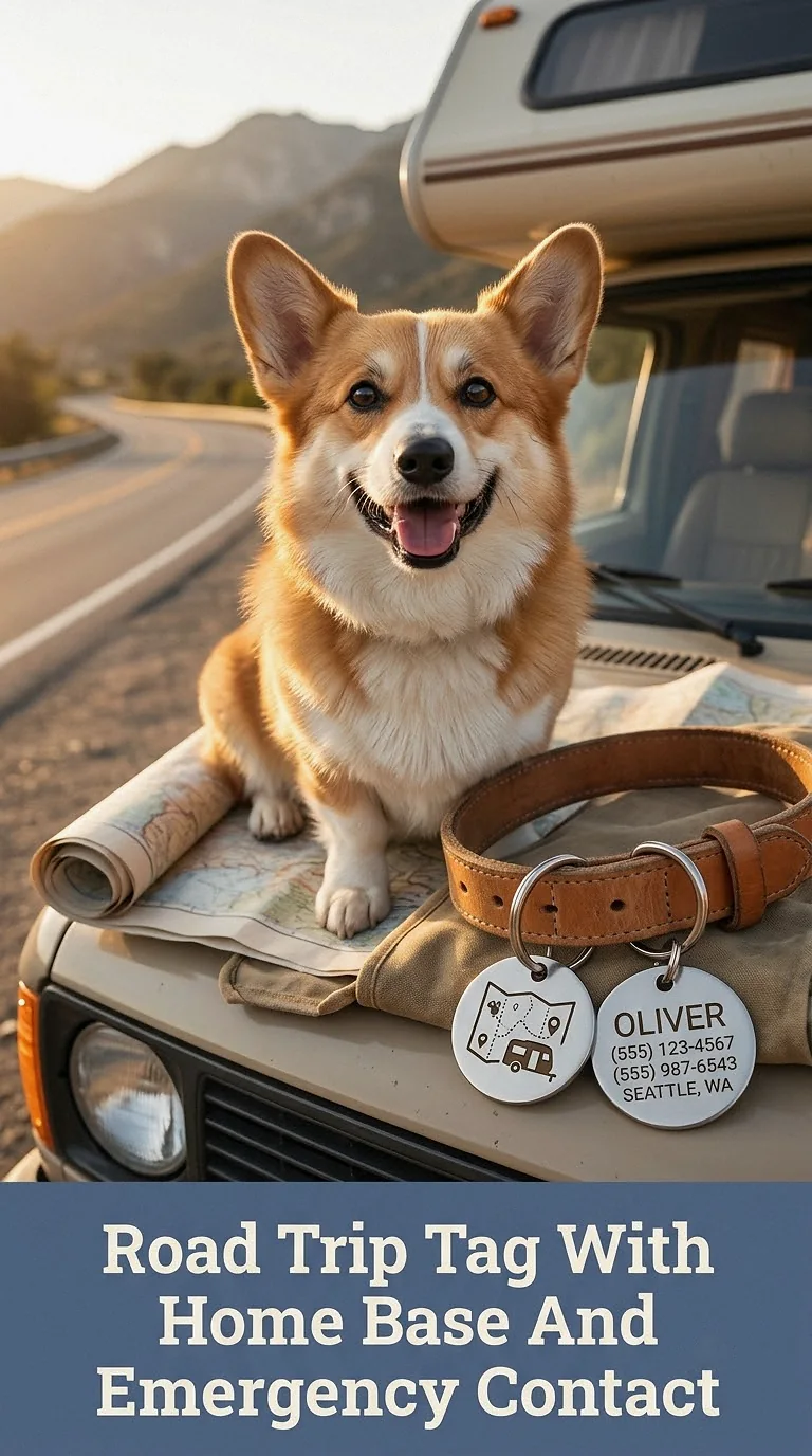 Road Trip Tag With Home Base And Emergency Contact