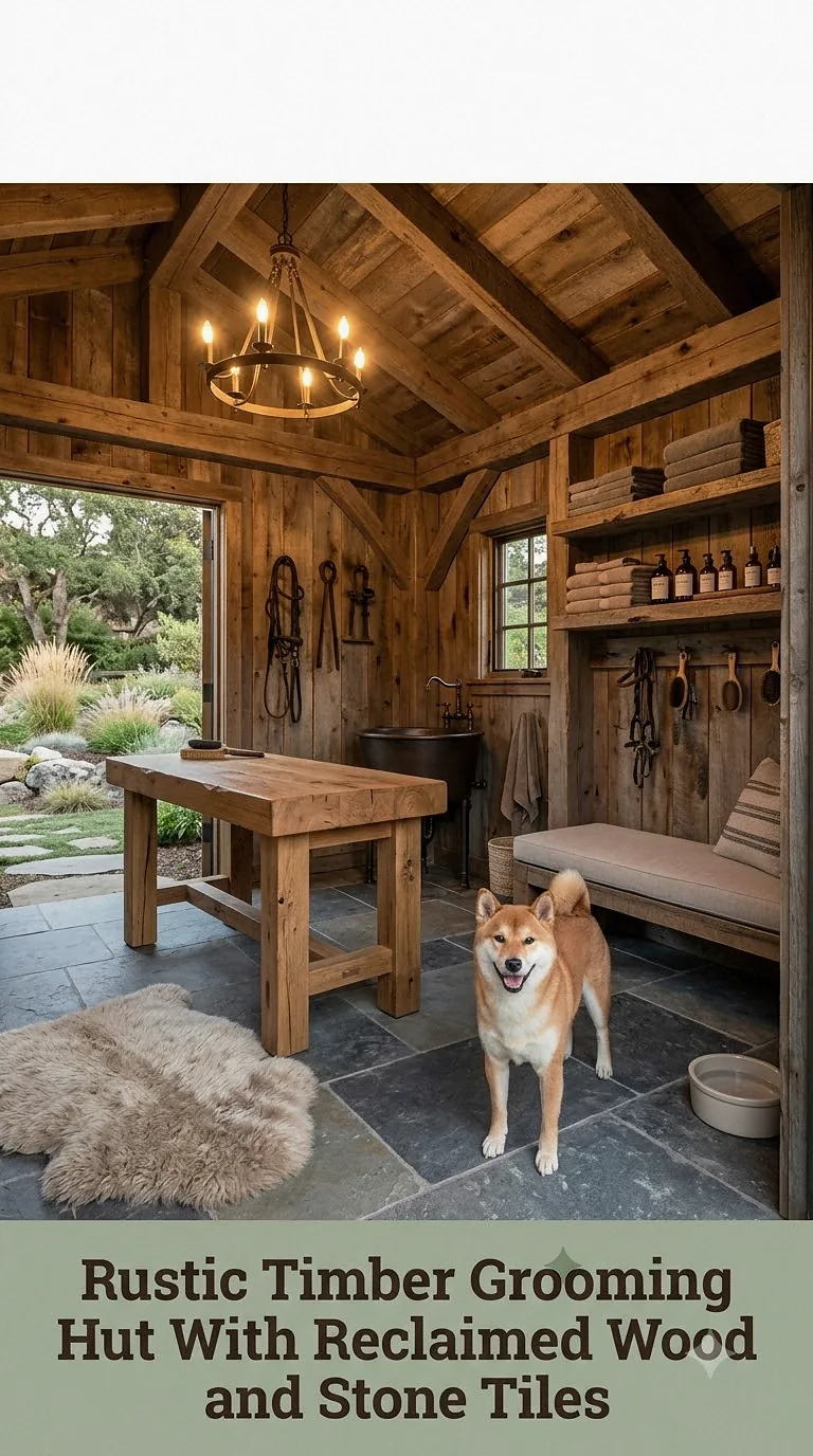 Rustic Timber Grooming Hut With Reclaimed Wood and Stone Tiles
