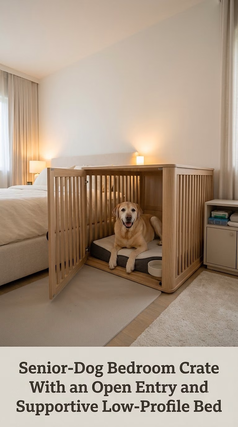 Senior-Dog Bedroom Crate With an Open Entry and Supportive Low-Profile Bed