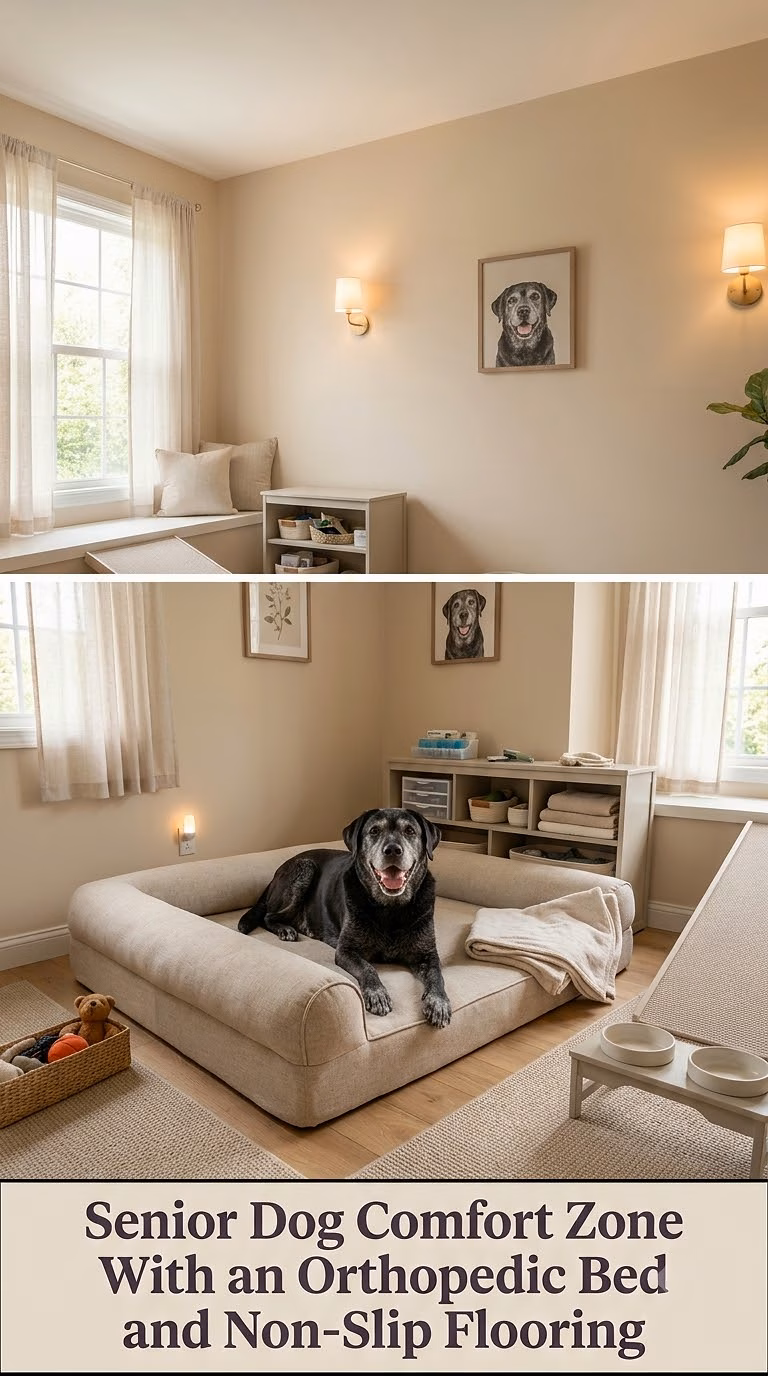 16. Senior Dog Comfort Zone With an Orthopedic Bed and Non-Slip Flooring