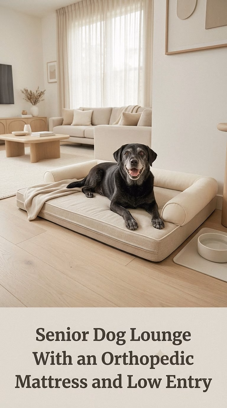Senior Dog Lounge With an Orthopedic Mattress and Low Entry