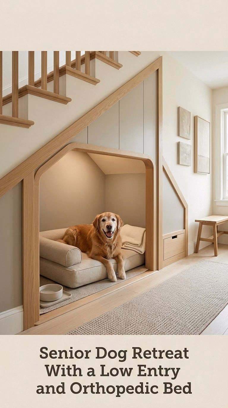 Senior Dog Retreat With a Low Entry and Orthopedic Bed